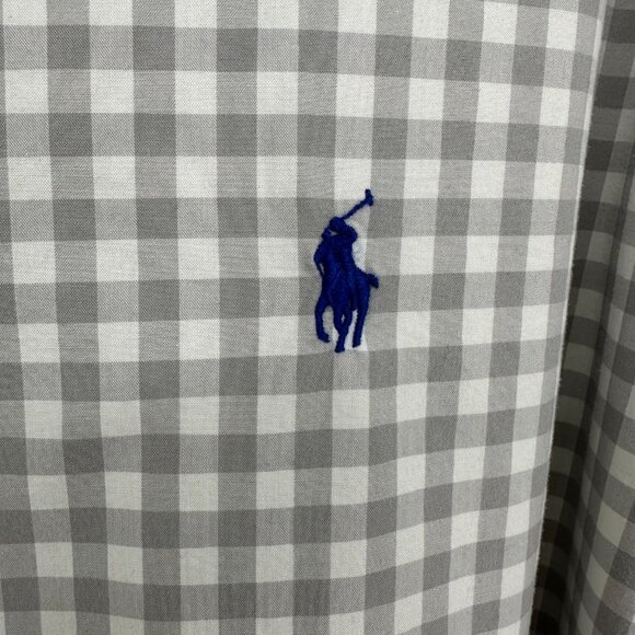 Ralph Lauren Gingham Plaid Button Down Dress Shirt Classic Fit Check Gray White - Picture 7 of 8